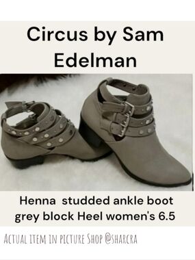Circus by Sam Edelman Women's Henna studded Strappy Heeled ankle boots 6.5 Grey
